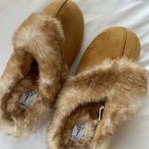 Brown fuzzy slippers